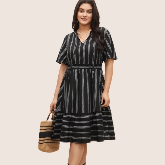 BloomChic Plus Size XL Striped Patchwork Tassels Ties Shirred Dress - Picture 1 of 7